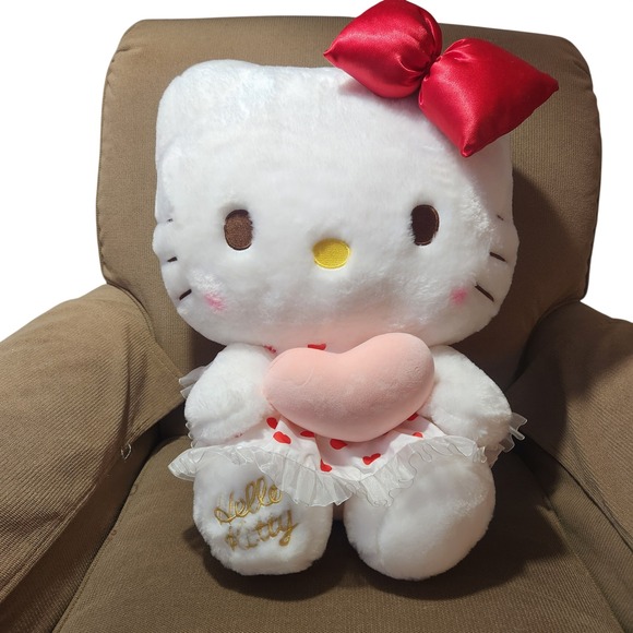 Hello Kitty Other - Hello Kitty Plush Red Hearts Dress Pink Heart Pillow Bow 19" Valentine's Day